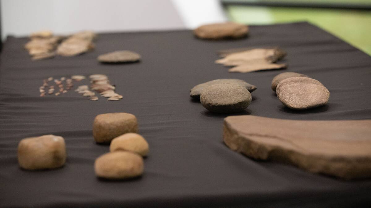 Stone artefacts returned to Indigenous communities by the Israel Museum. Picture: Keegan Carroll