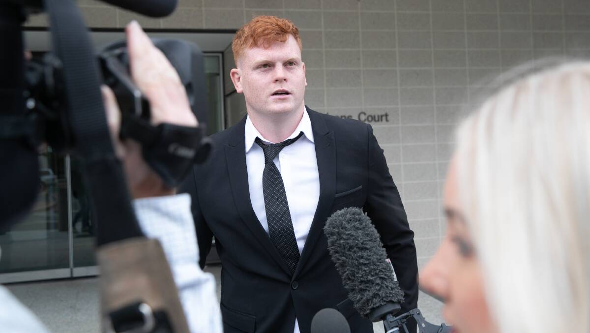 Corey Horsburgh makes brief comments to the media after leaving court. Picture: Keegan Carroll