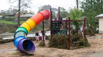 After the waters recede at Cobargo, the playground shows how high Narira Creek rose on Wednesday, November 29. Picture by Ron Webb.