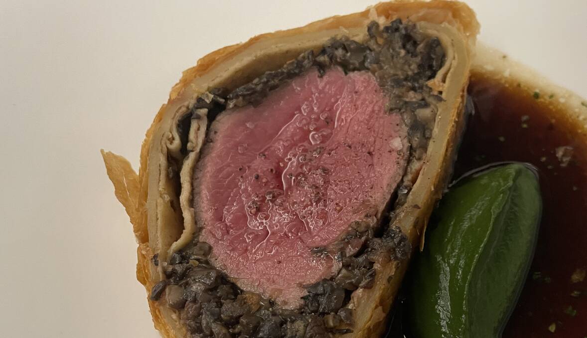 Wild Gippsland venison wellington, creamed spinach and Bordelaise sauce. Picture by Ben Smyth