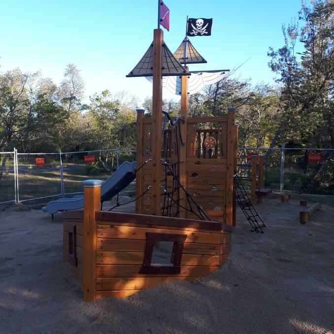 A wooden pirate ship is the feature piece in the new playground at Tathras Lions Park. It replaces the ship that was destroyed by floodwaters during the 2016 East Coast Low event.
