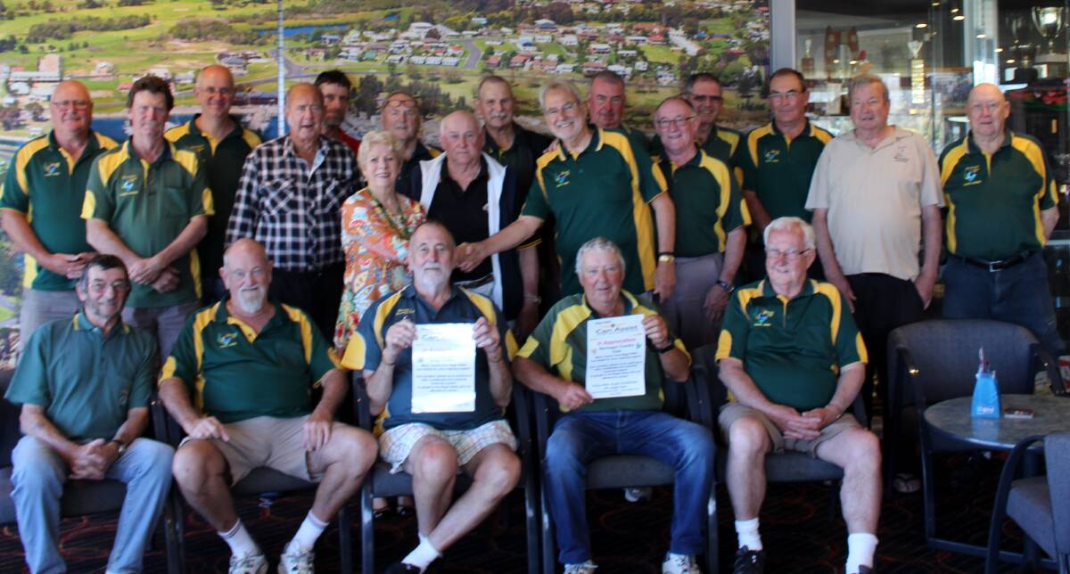 Bermagui Dad’s Army Sunday golfers and Bermagui Country Club donate $1000 to Bega Valley Can Assist at the weekend.