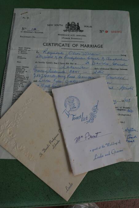 The Bants' marriage certificate, invitation and 'toast list'.