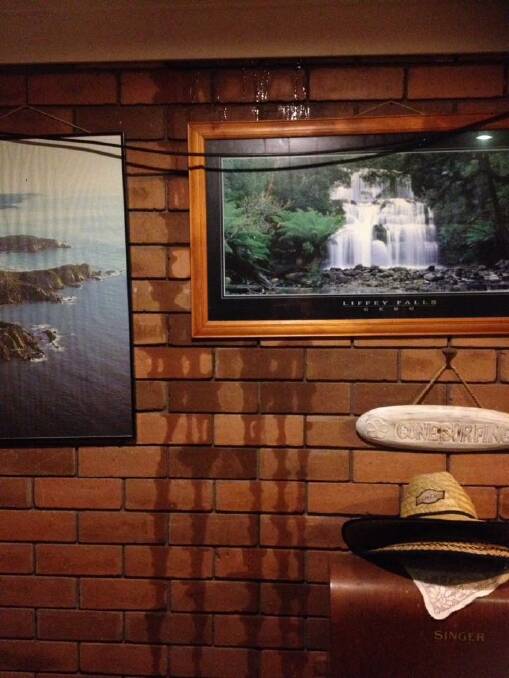A rather fitting image from Jeanette Atkins showing the result of Saturday's storm and her indoor waterfall.