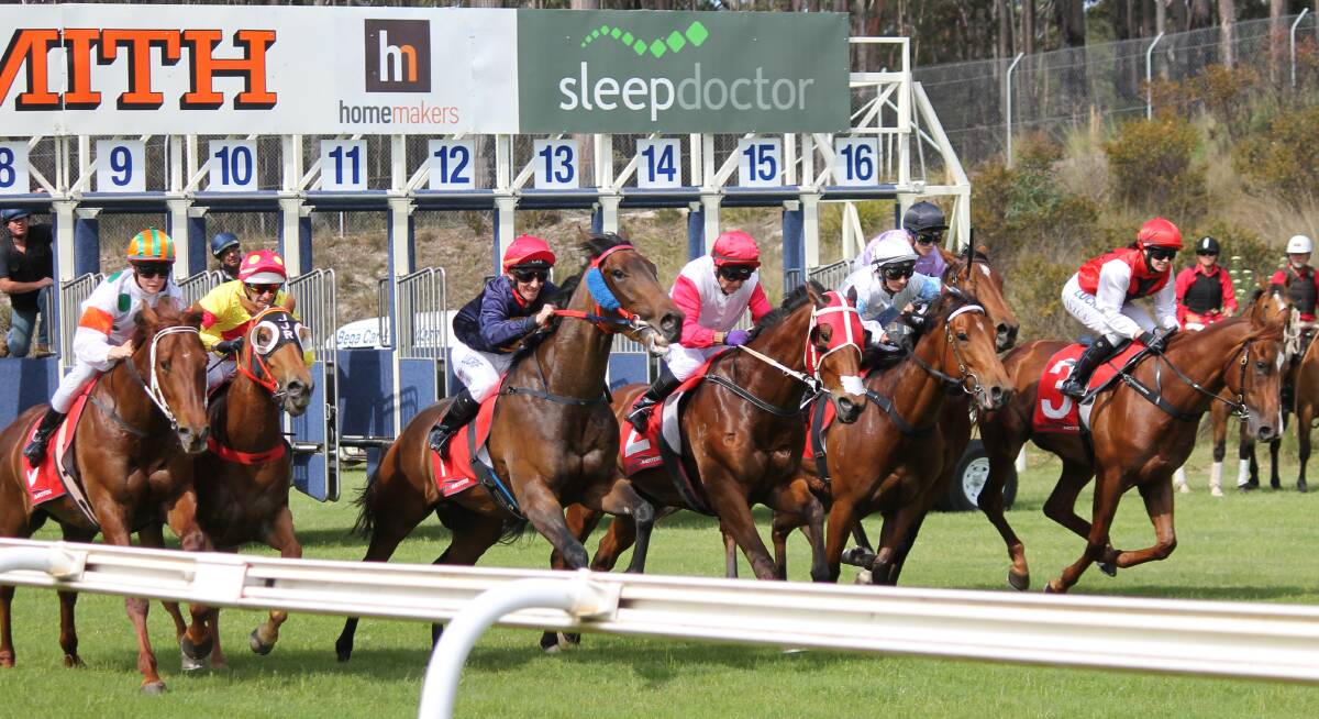 And they're off in the Eden Magnet Benchmark at Sapphire Coast Turf Club. Pictures: Albert McKnight