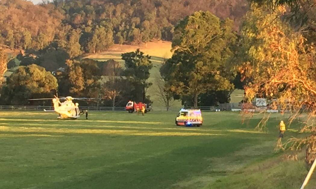 TOLL helicopter and ambulance at Cobargo Showground. 4.30pm Wednesday. Photo: Albert McKnight