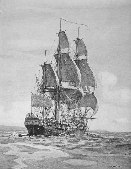 SAILS ON HORIZON: A sailing ship coming in to harbour. An unusual encounter is noted by a young writer in 1853 near Boydtown.