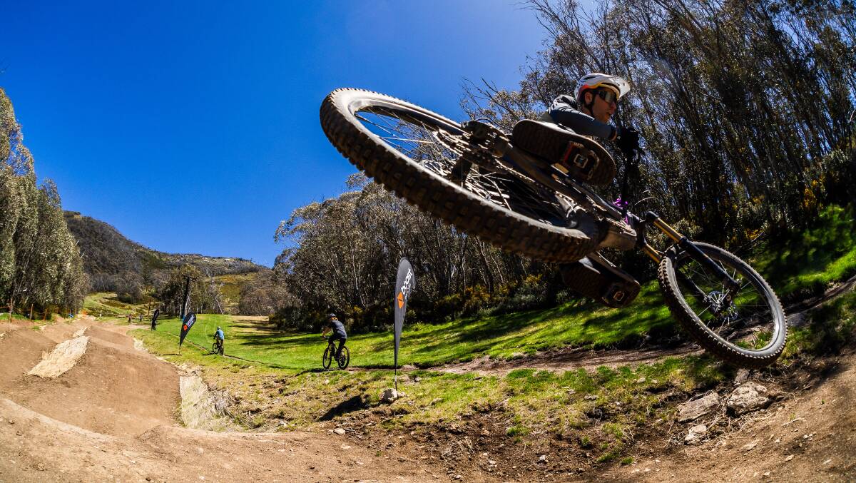 Thredbo MTB ambassadors test the trails before Saturday's public opening. Picture by Thredbo Media