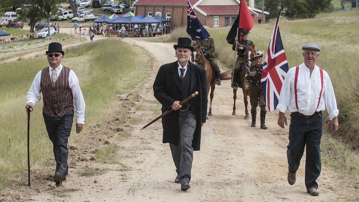 Barry Moffitt (right) dresses in period costume for the Kameruka Hall centenrary celebrations in 2015.