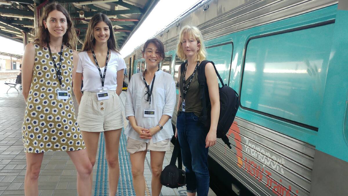 UTS journalism students Kate Atkinson, Isabella Garrido, Hanchi Nguyen and Lanie Tindale depart Sydney Central Station bound for Bega.