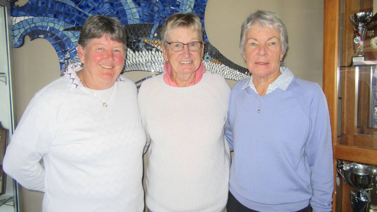 Winners in the wind: Winners of the Tathra ladies stableford event played on the new short course were Pat James (Div.1), Kerry Gardner (Div.2), and Jo Byrnes (Div.3).