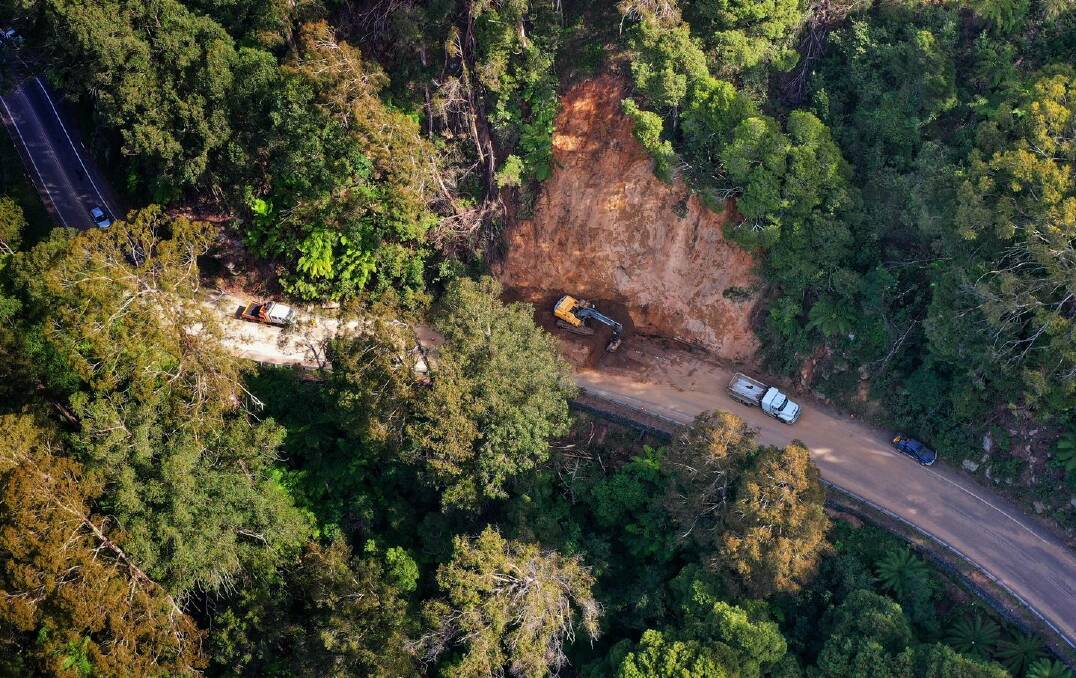 LANDSLIP: An aerial view of a landslip on Brown Mountain which is among the reasons for upcoming extended closures and stabilisation works. Photo: Joshua Shoobridge