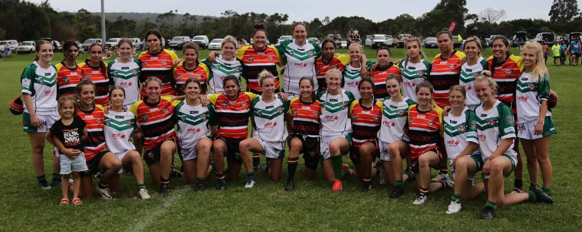The Group 16 All Stars and Indigenous Dream Team women join for a group photo at the 2019 event. Picture: Peter Sheales