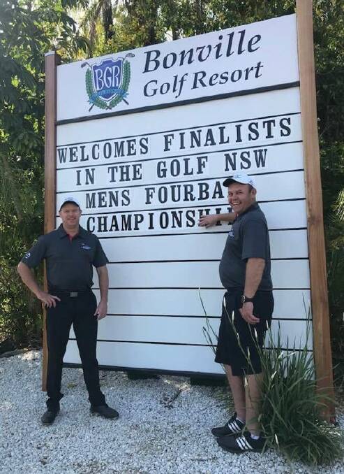 Bega golfers Shawn Kennedy and John Harney represent the Far South Coast at the four-ball state final in Coffs Harbour. 