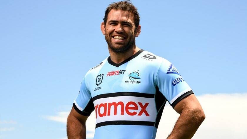 Former Bega Rooster Dale Finucane has donned the blue of Cronulla for the first time, meeting his Sharks team-mates and new surroundings. Photo: Sharks Media