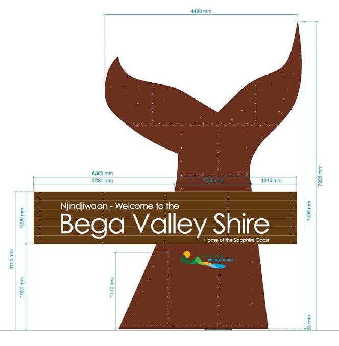 The new welcome sign for the Bega Valley Shire being installed south of Eden.