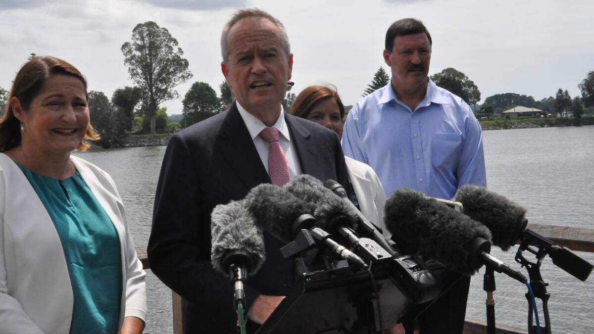 PRINCES HIGHWAY: Federal Opposition Leader Bill Shorten answers questions on the banks of the Moruya River on Tuesday, February 5.