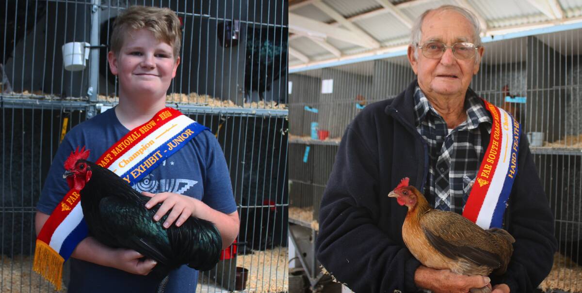 ON FOR YOUNG AND OLD: Angus Courtney, 10, and Jack Ringland, 88, show off their champion-winning entries in the weekend's Bega Show. Photos: Amandine Ahrens