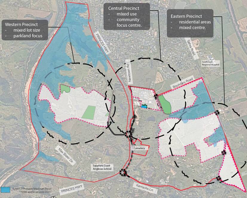 The structure plan for Bega showing three areas of potential residential growth.