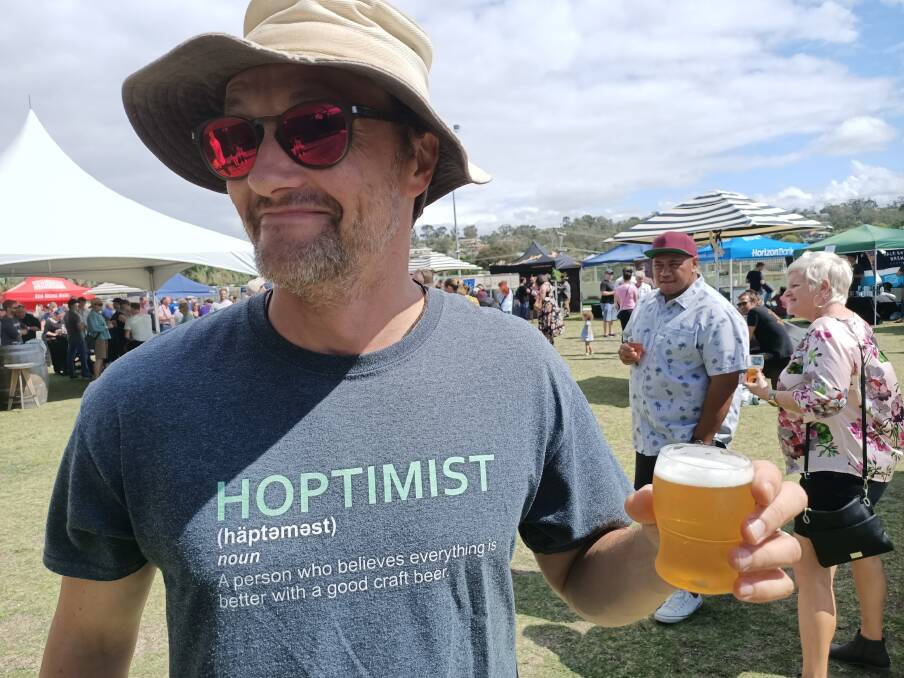 Sven "The Hoptimist" enjoys a sample of what's on offer at the Craft Beer Festival in Merimbula on the weekend. Photo: Ben Smyth