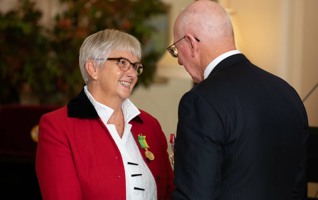 Leanne Barnes receives her Public Service Medal bestowed in the 2021 Queen's Birthday Honours list.
