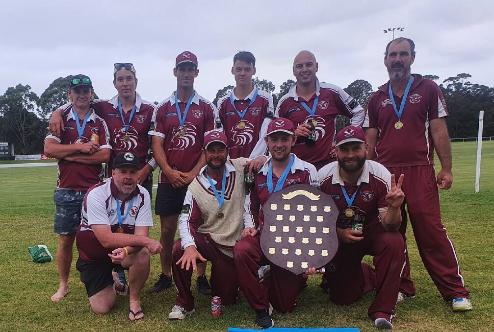 ENDING YEAR ON A HIGH: Tathra's first division cricket team celebrates winning the one-day title on Saturday at Merimbula.