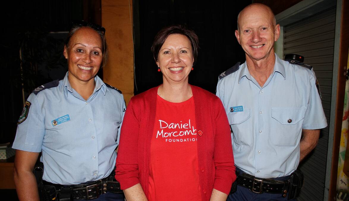 AWARENESS: Day for Daniel ambassador Melissa Pouliot with police officers Donna-Marie Clarke and David Bates at Tathra Public School on Friday.