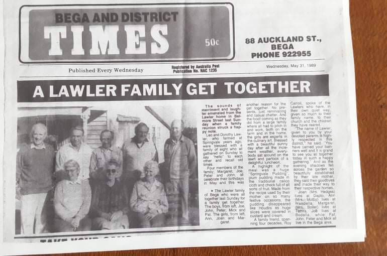 A Lawler family reunion made front page news in 1989
