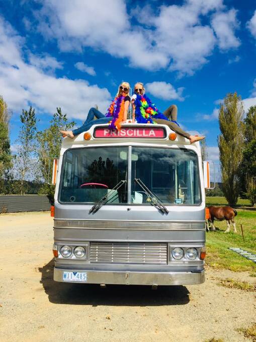 The Priscilla Queen of the Desert bus pulls into Oaklands on Thursday. Photo: Oaklands Event Centre Facebook