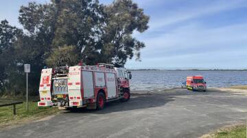 A Fire and Rescue truck at Lake Coila in the aftermath of a sea-plane crash.