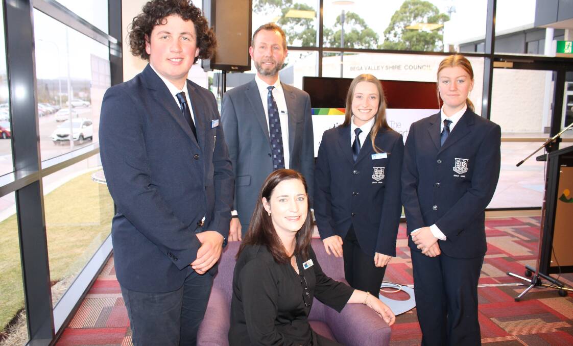 Coordinaire's Andrew Gow and Alison Bradley are joined by Bega High School's leadership team at the announcement in June 2017 that Bega was to get a Headspace service.