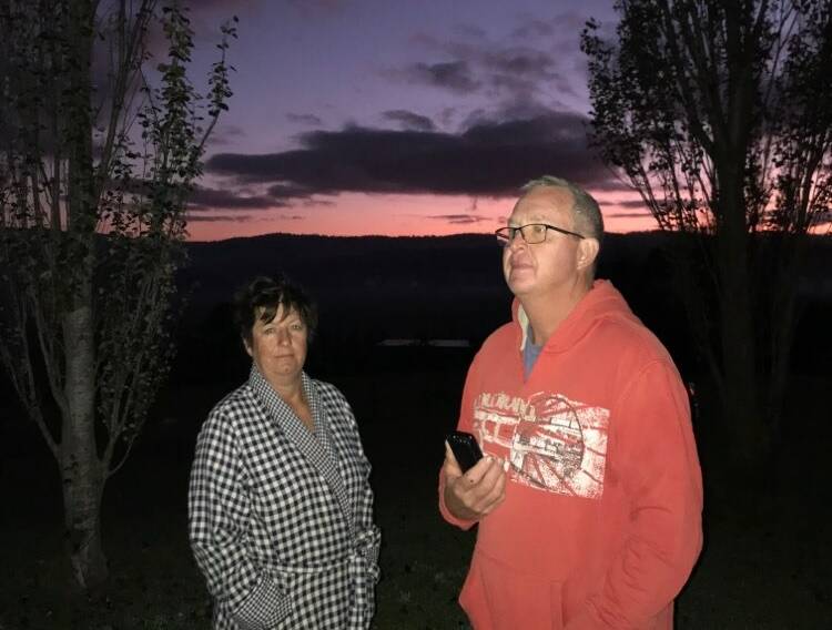 Among the locals greeting the dawn on Anzac Day are Trish and Andrew Warby of Jellat Jellat. Photo by Lily Warby