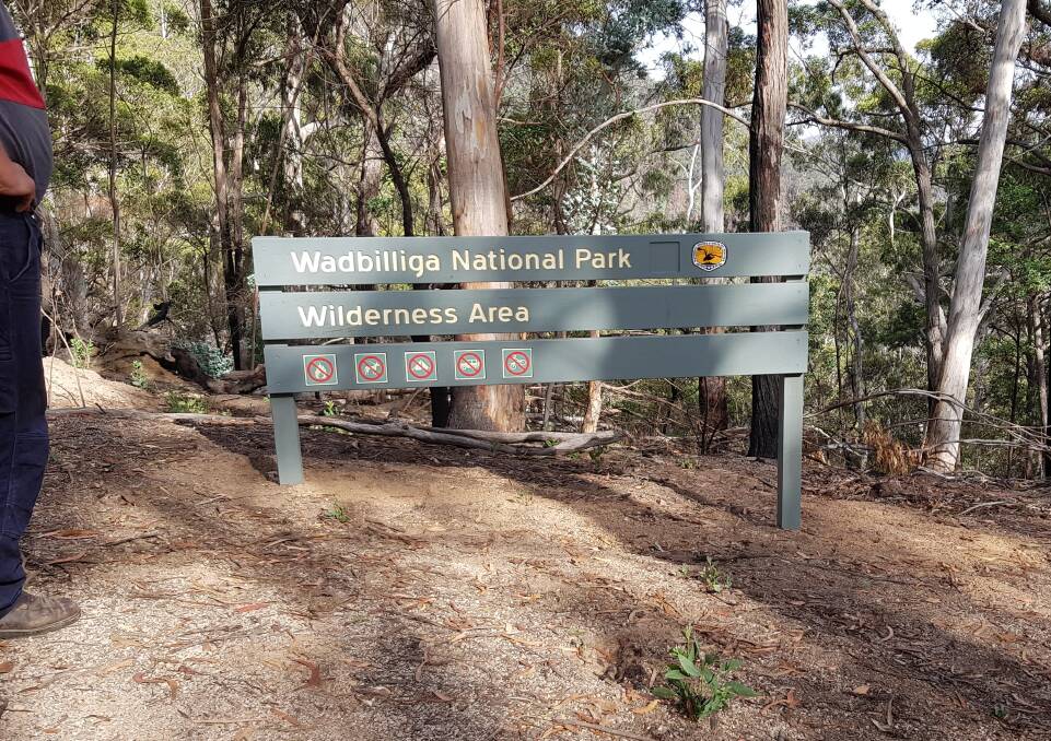 FRESHLY INSTALLED: A new sign erected on the track leading to a popular camping site near Brogo Dam, outlining that camping, campfires and vehicles are not allowed.