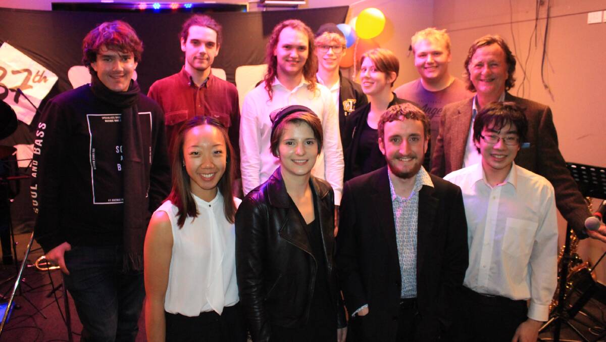 YOUNG TALENT: Jazz Quest entrants with program coordinator Paul Dion (far right) at the 2017 Merimbula Jazz Festival.