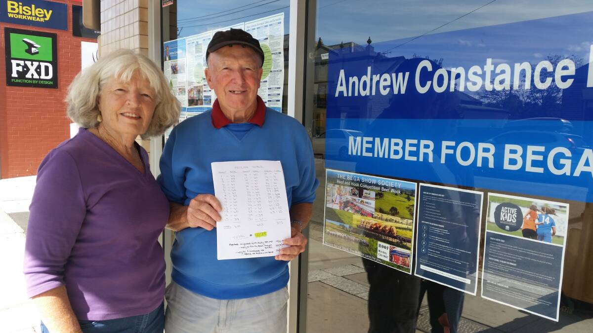 Noel and Gail Gorman drop off their Tathra Ring Road petition to Member for Bega Andrew Constance.