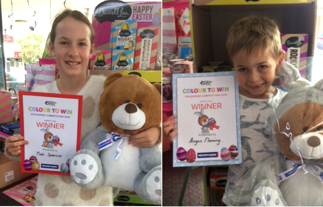 Winners of the Bega Newspower Easter Colouring Competition Tiah Spencer (primary) and Angus Fleming (infants).