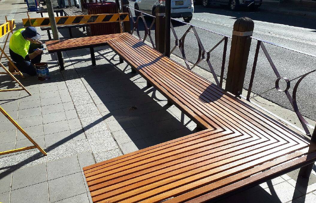 BVSC Town Team has been busy sprucing up furniture in Bega's Carp St with new ironbark, kiln dried timber slats supplied by North Eden Timber.