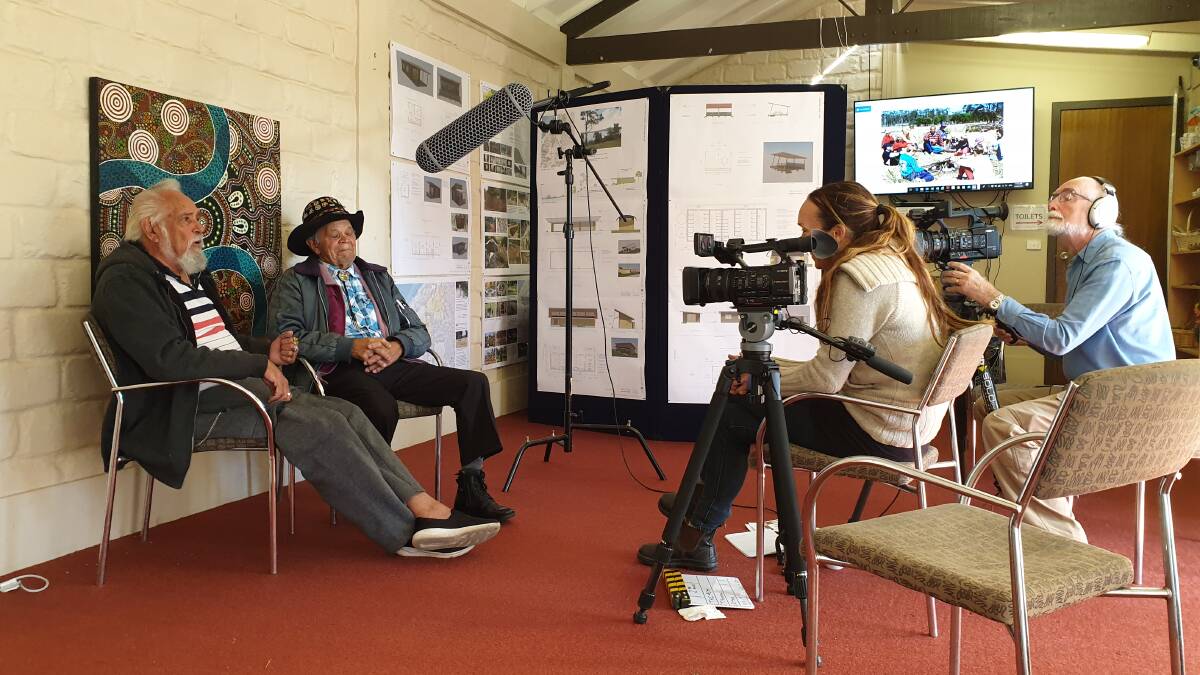 Elders Ossie Stewart and Ossie Cruse are interviewed by Toni Houston and Raymond Toms for an upcoming documentary on the 40th anniversary of Jigamy.