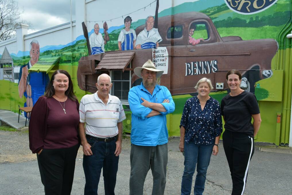 Sandra Benny, Barry Benny, artist Dan Maginnity, Carolyn Cole from the Cobargo Community Bushfire Recovery Fund and Raelene Benny. Photo: Ben Smyth