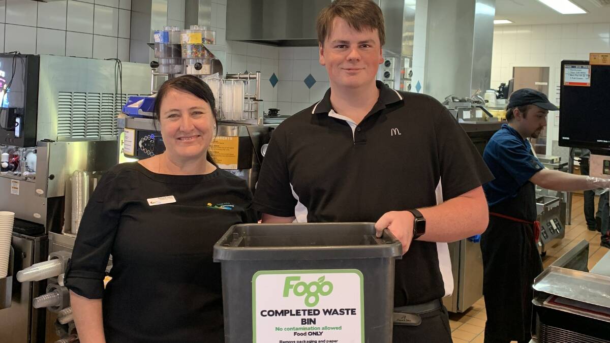 Merimbula Maccas manager Ryan Fraser and FOGO for Business project officer Rechelle Fisher.