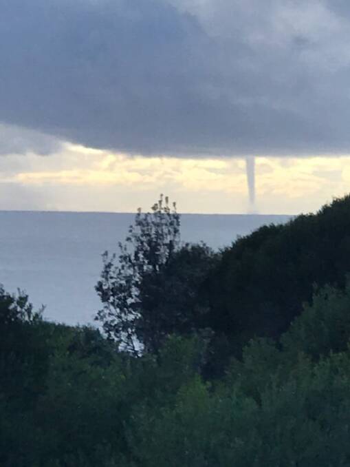 A large waterspout was seen off Tathra and Tura Headlands on Thursday. Photo taken at Tura and sent in by Sue and John Coombes.