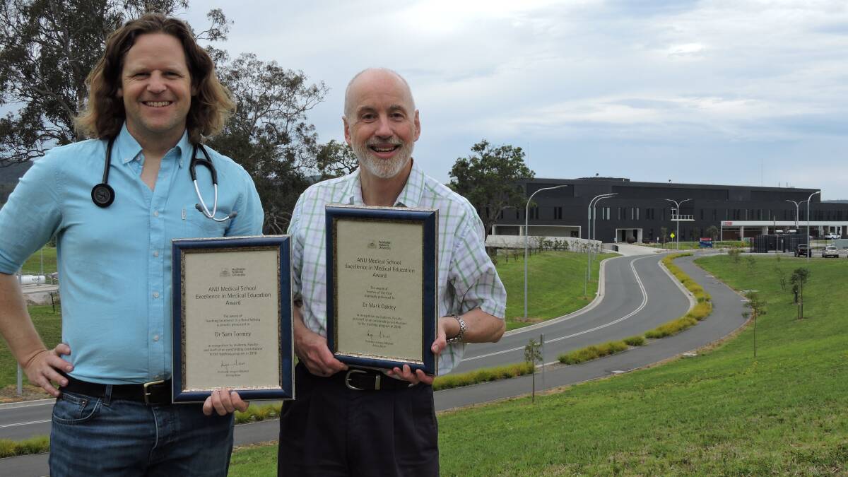 MENTORS: Dr Sam Tormey and Dr Mark Oakley celebrate receiving ANU Medical School excellence awards for rural clinical education.