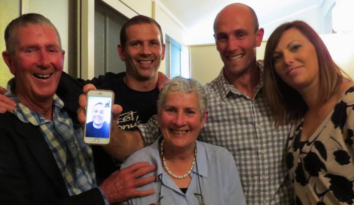 FAMILY CELEBRATION: Rob and Val LIttle of Tathra celebrate their 50th wedding anniversary with Anthony, David and Sarah - and Doug via Facetime.