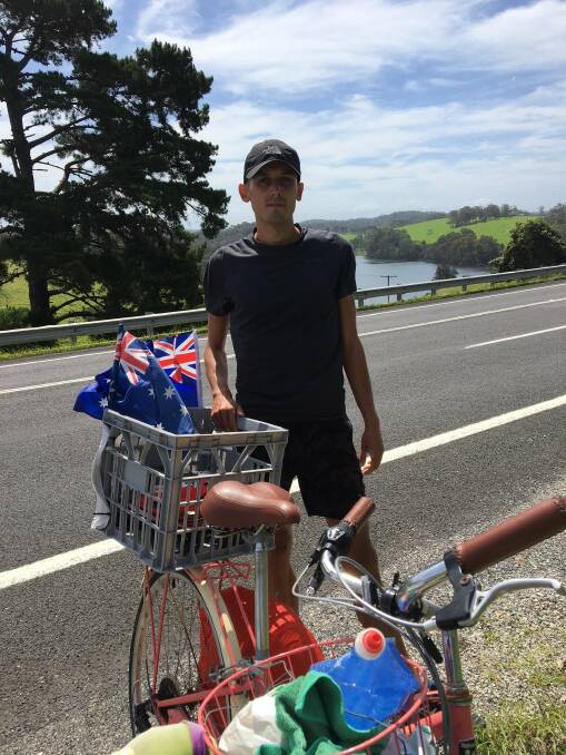 Tomas Telerovsky is cycling from the Gold Coast to Melbourne, passing through the Bega Valley this week.