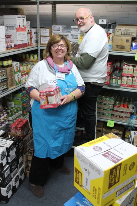 Sapphire Community Pantry coordinators Christine Welsh and Peter Buggy. Picture: Ben Smyth