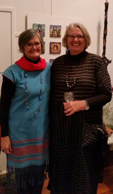 Shirleyanne Myers and Sharyn Wotton at the opening of the "Totem" exhibition at Lazy Lizard Gallery in Cobargo.