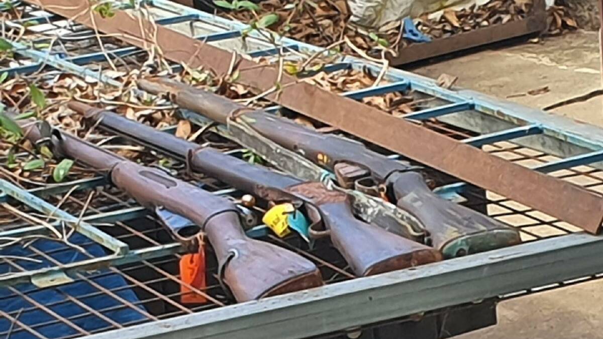 Some of the guns removed from a garage at a home in Cooma on Tuesday, September 3. Image: Fire and Rescue NSW