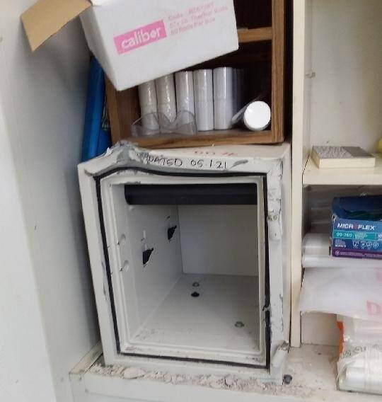 A broken safe from a break-in at the Wallagoot Waste Transfer Station
