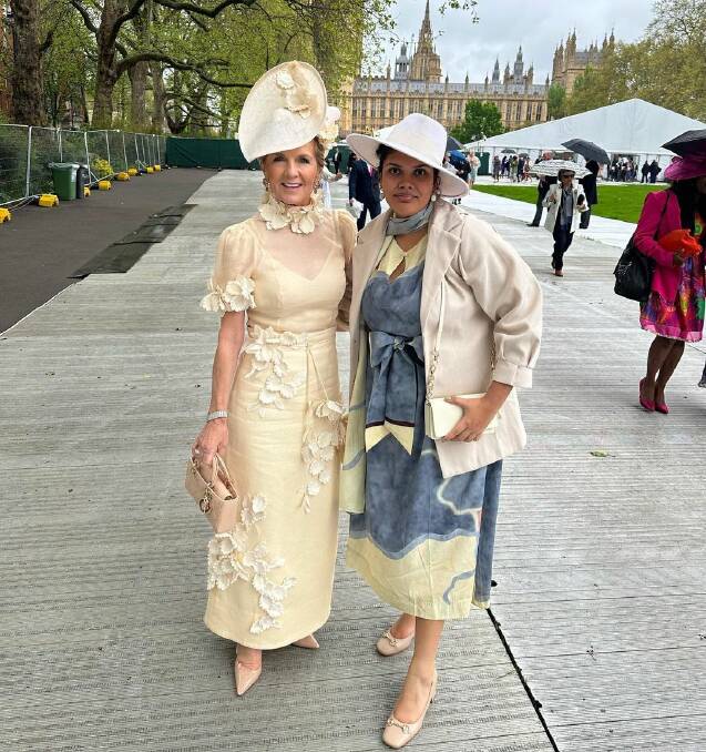 Julie Bishop and Tayla Green-Aldridge prepare to attend the coronation of King Charles III in Westminster Abbey London. Picture via Instagram @honjuliebishop