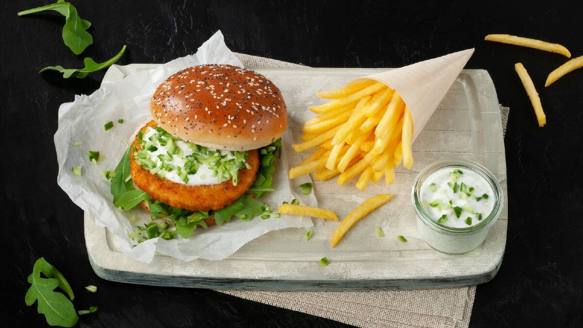 NO FISH, WITH CHIPS: The new fishless fish burger from Dutch company Schouten.